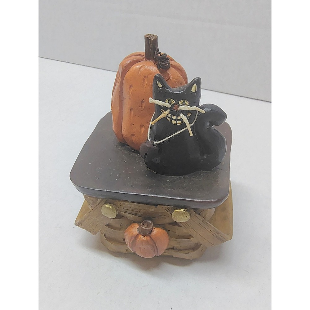 Rare Halloween blossom bucket Black Cat Pumpkin Basket trinket by Suzi Skoglund